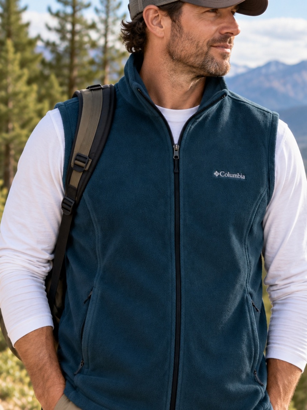 Columbia Men’s 2X Fleece Vest Teal Full Zip Outdoor Hiking Layer